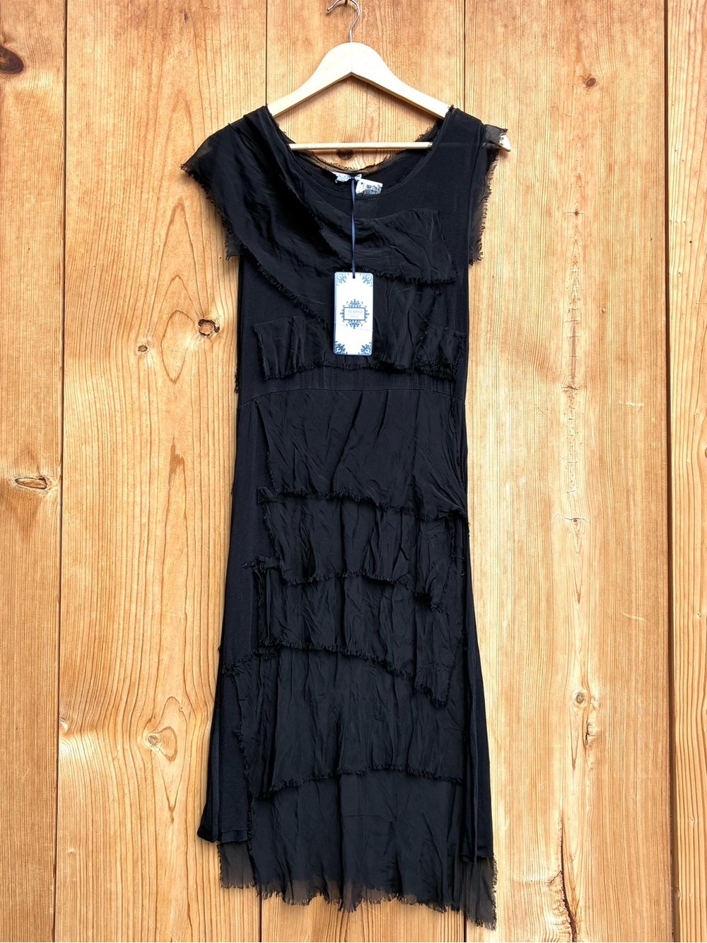 Tempo Paris NWT Black Tiered Silk Dress Sz Medium